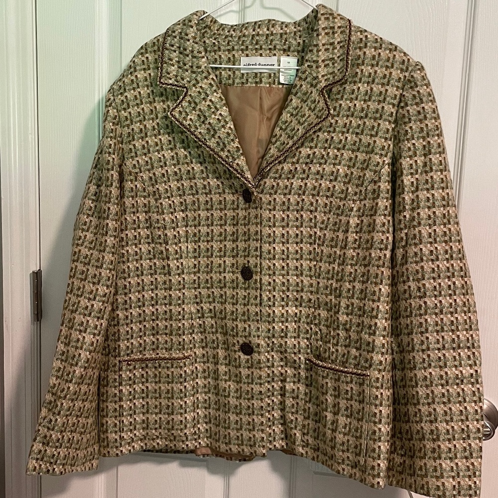 Alfred Dunner Vintage Women Size 18 Suit Jacket Blazer Brown Tan Green Woven NWT